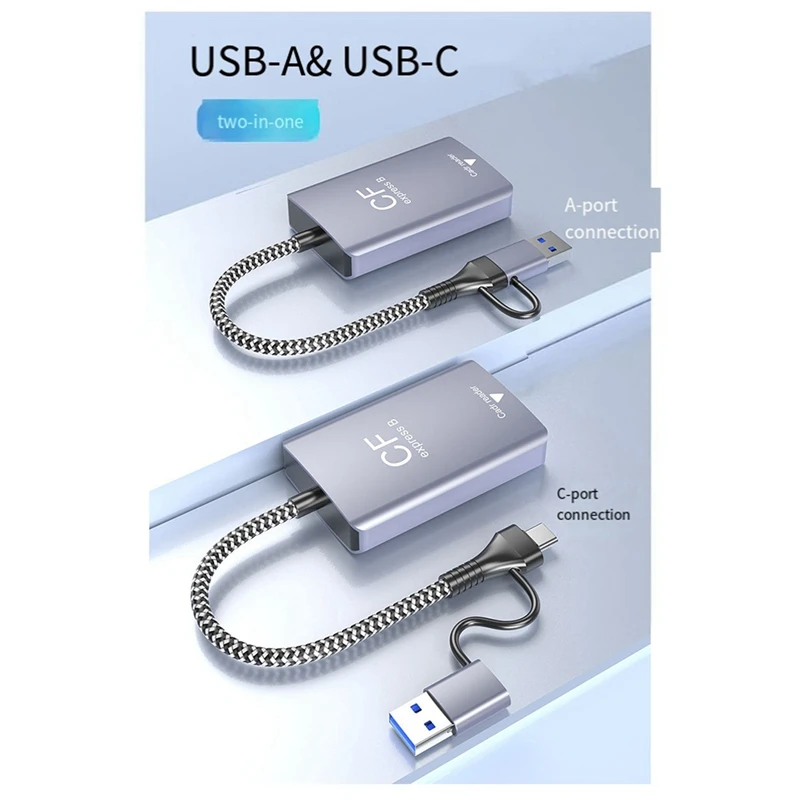 2025 New-2 In 1 CF Express Type B Card Reader CF Express Card Reader Type B Adapter USB 3.2 10Gbps Portable CF Express Reader