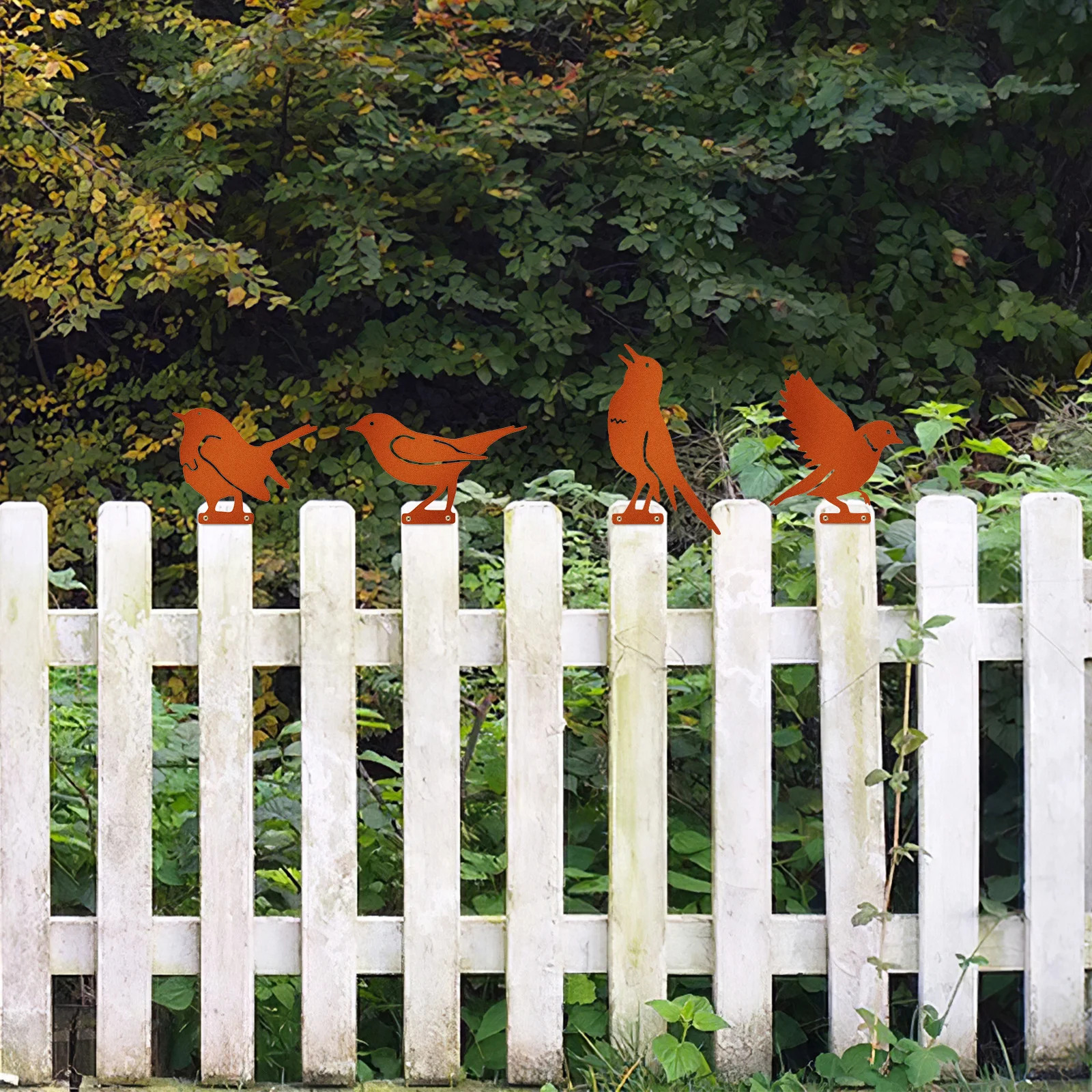 

5Pcs Rusty Birds Decoration Metal Bird Silhouettes Garden Fence Outdoor Rustic Lawn Decorations Metal Bird Sculptures Garden
