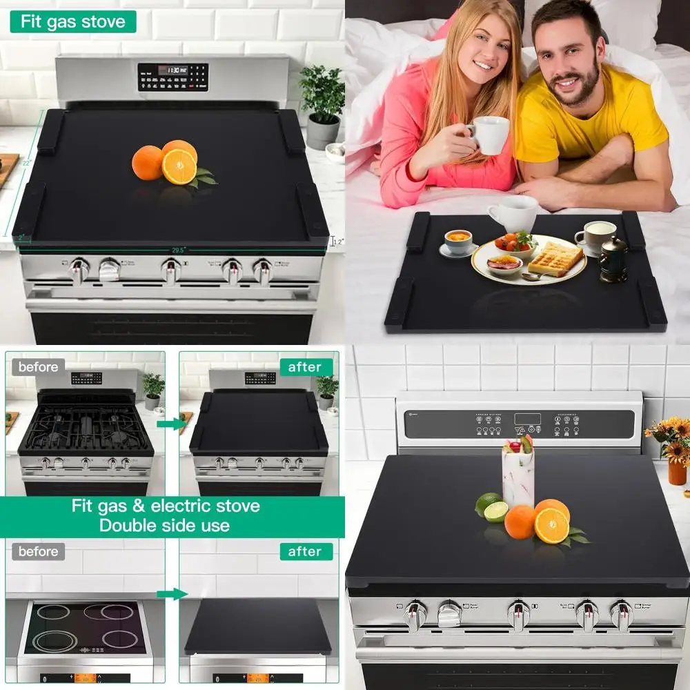 

Kitchen Decorative Serving Tray - Wood Stove Top Cover for Electric Stoves, Black (29.92x22.05)