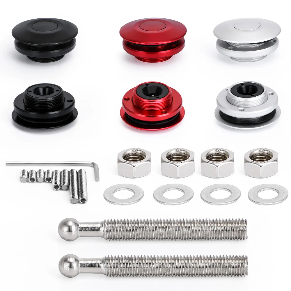 VR - Universal Black Push Button Billet Hood Pins Lock Clip Kit Car Quick Latch New Engine Bonnets Red VR-HP31BK