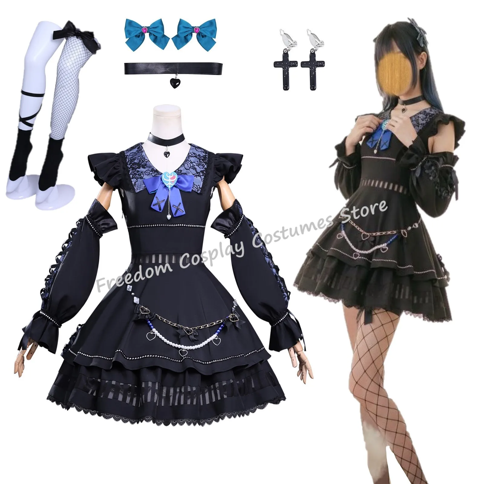 أزياء أنيمي شيكانو إيتشيغو التأثيرية فستان لوليتا أسود تنورة قوطية للنساء والفتيات بدلة حفلات الهالوين #1