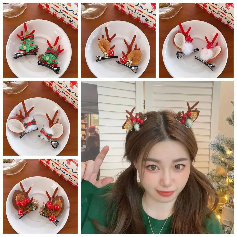 1 pair Bowknot Christmas Hairpin Santa Claus Snowflake Children Deer Antler Hair Clip Sequin Christmas Tree