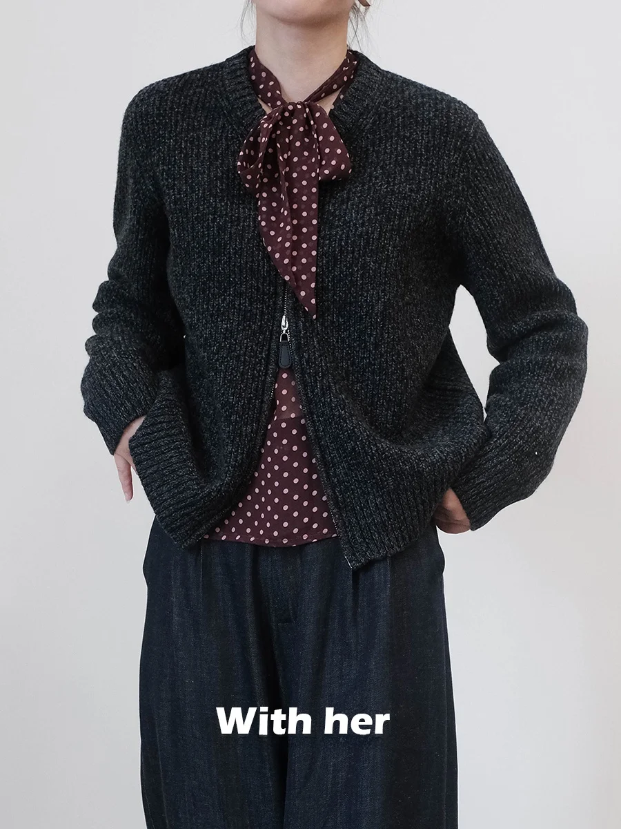 

Classic Basic Floral Knitted Woolen Cardigan Zipper Casual Sle Women's Sweater Warm Autumn Long Sve round Ne Coat