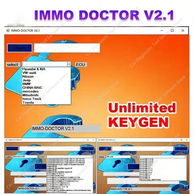 IMMO Doctor V2.1 Unlimited Keygen ECU Chip Tuning Software for SIM2K MT38 ME 17.9.2 MED17.9.8 Multi Brand Latest Version for Aut