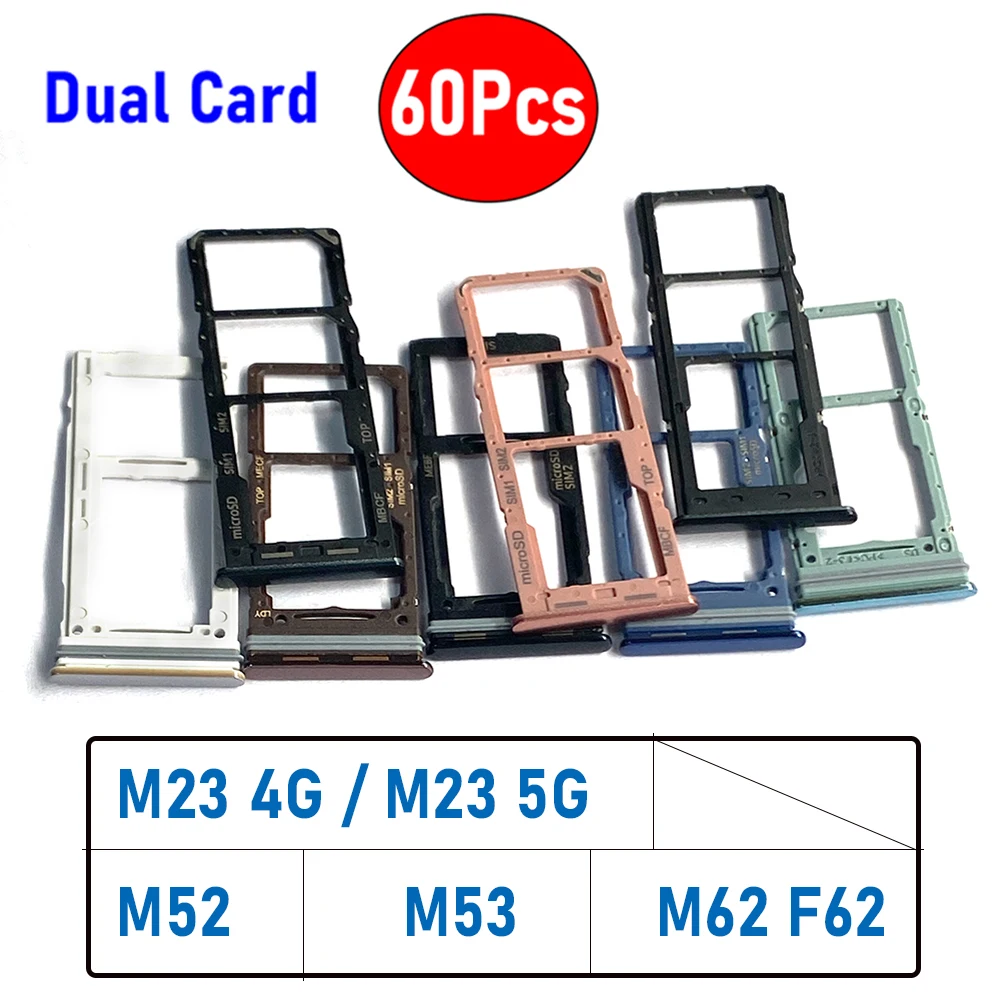 

60Pcs，NEW Dual Card SIM Card Chip Slot Drawer Card Tray Holder Adapter Parts For Samsung M23 4G M52 M53 M62 5G + Pin