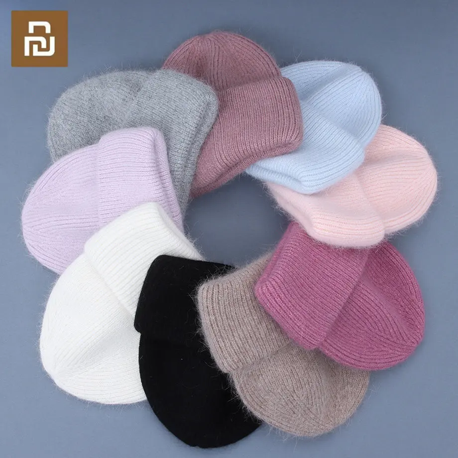 Youpin Winter Hat Real Rabbit Fur Winter Hats Women Fashion Warm Beanie Hats Women Solid Adult Cover Head Cap Skullies Beanies