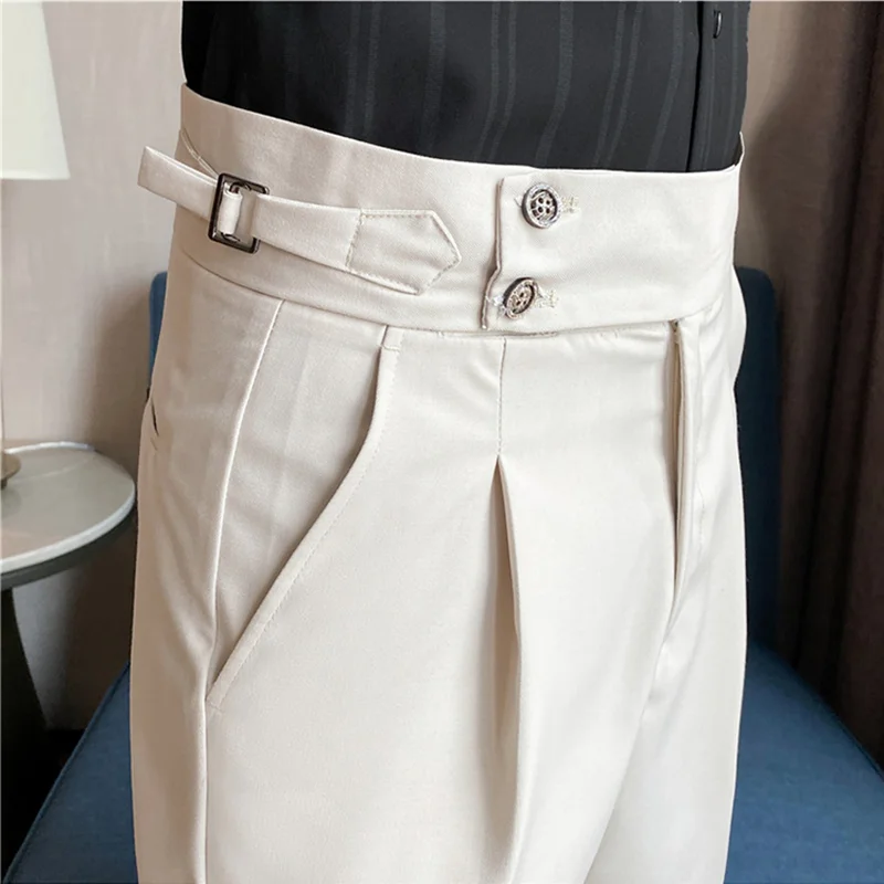 British Style Summer Men Suit Shorts Fashion Belt Design Slim Fit Short Pant Formal Social Wedding Party Knee Length Short Pants