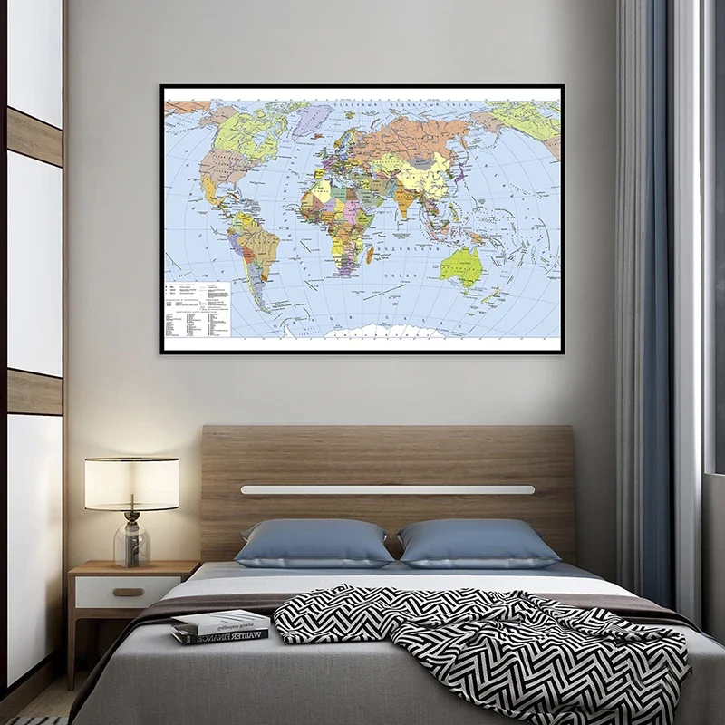 Imagem -02 - Decorativo Mapa do Mundo Detalhada Cartaz Língua Russa Wall Art Prints Pintura Sala de Aula Material Escolar Decoração