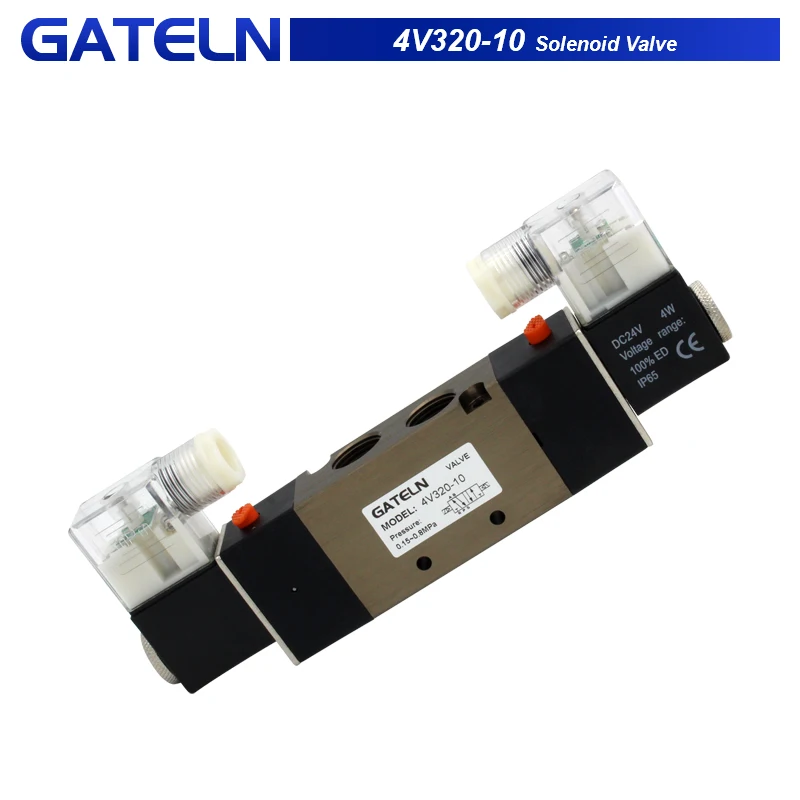 

4V320-10 DC 12V 24V AC110V 220V 2 Position 5 Ways Pneumatic Solenoid Valve with 8mm 10mm 12mm fittings