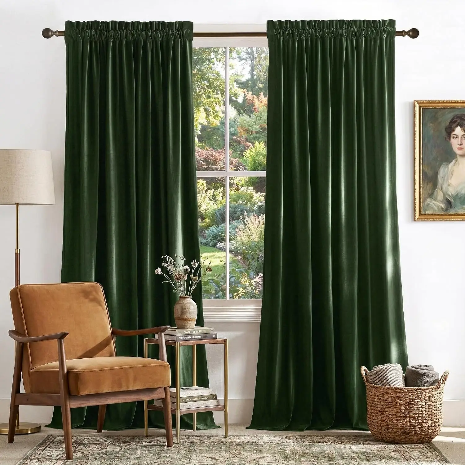 Olive Green Velvet Curtains 96 inch Long for Living Room 1 Panel Thermal Insulated, Energy Saving, Super Soft draps