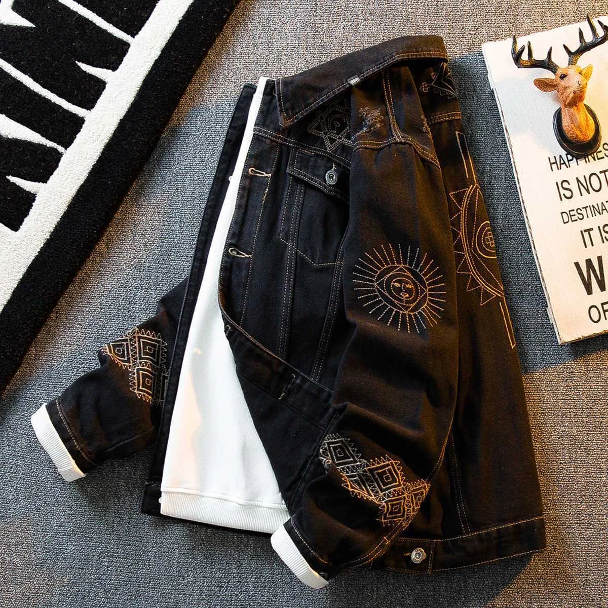 الخريف والربيع موضة جديدة الاتجاه المطبوعة الأمريكية خمر الدنيم سترة الرجال عادية فضفاض الرياضة عالية الجودة ملابس خارجية M-4XL