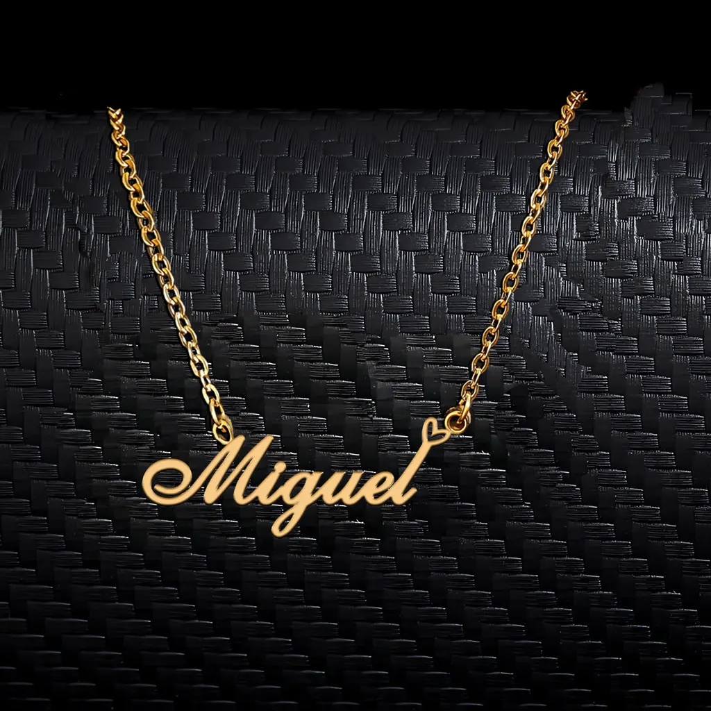 AOLOSHOW Miguel Heart Name Necklace for Women Stainless Steel Personalized Nameplate Jewelry Pendant for Mom And Girls Gift