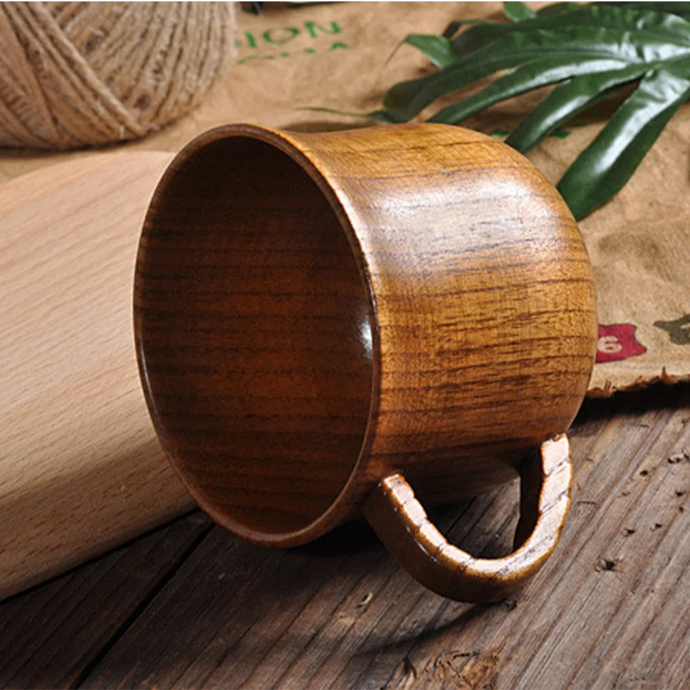 

Jujube Wood Beer Cup Vintage Color Lightweight Eco-Friendly Reusable Mug with Handle for Coffee Tea Restaurant Home