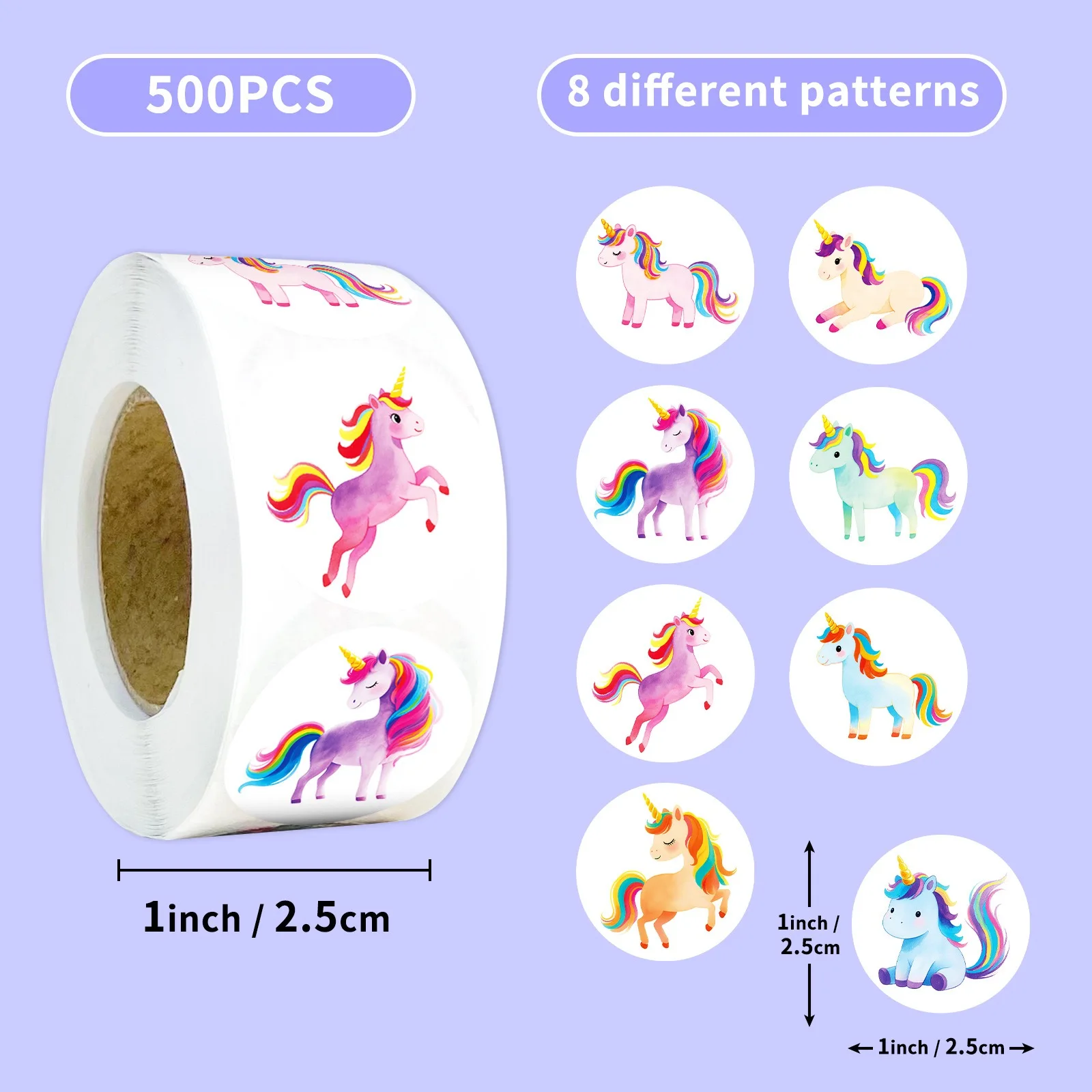 100-500pcs 1inch Cartoon stickers for kids Cute Unicorn Teacher Reward Encourage Sticker Stationery Supply for Children