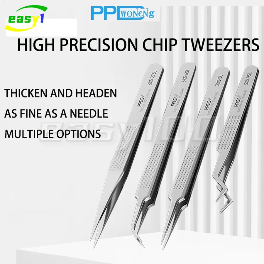 

PPD Anti-static ESD Stainless Steel Tweezers Maintenance Tool Industrial Precision Curved Straight Tweezers Repair Tools Set