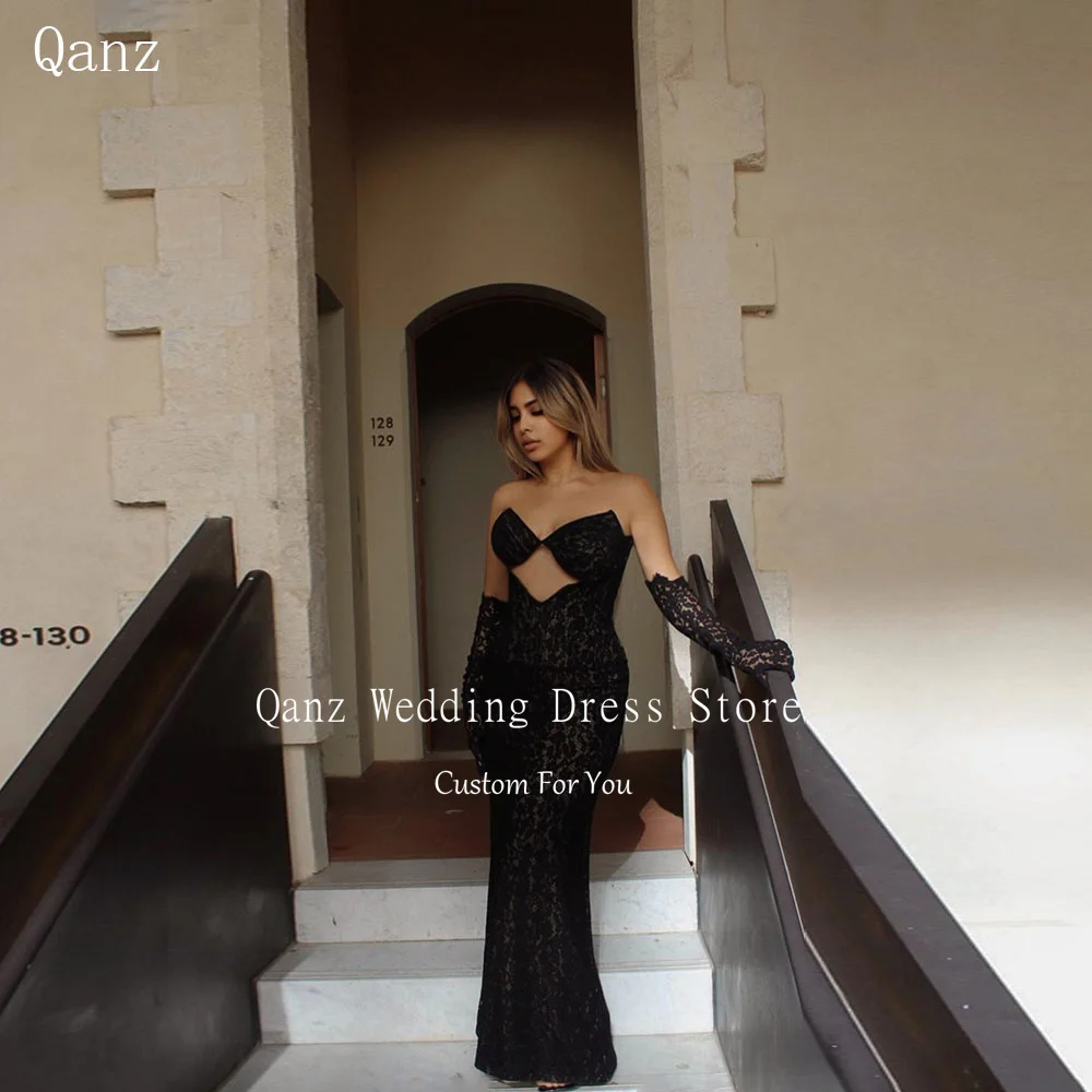 

Qanz Black Full Lace Appliques Prom Dress Mermaid Sweetheart Wedding Guest Dresses For Woman Sexy Vestidos De Fiesta Customized