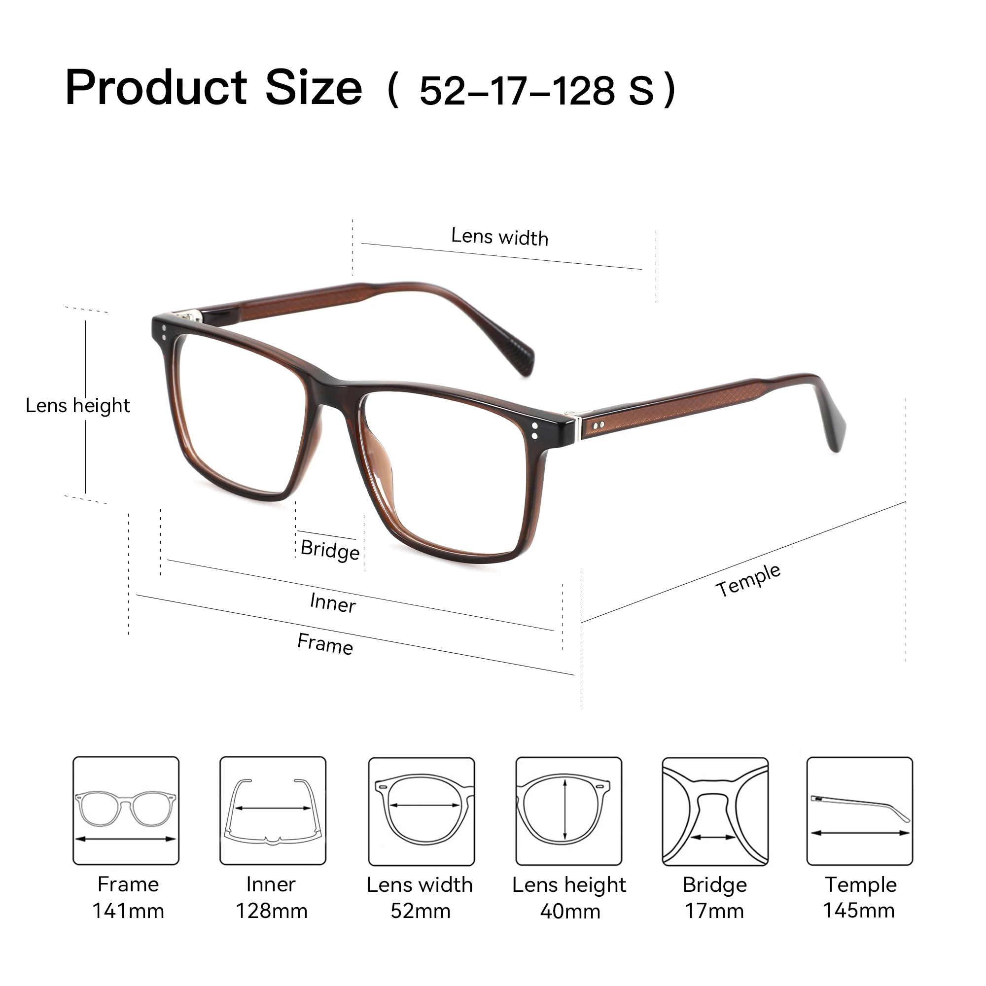 ZENOTTIC Men Square Acetate Custom Prescription Glasses Multifocal Women's Grade Eyeglasses Numbered Reading Eyewear