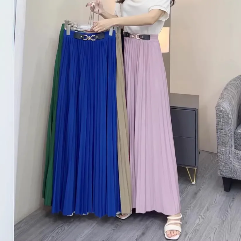 Gold Decorative Large Size Skirt Daily Pleated Long Skirt Stage Costume Transoceanic Versatile Women's Ethnic Wear