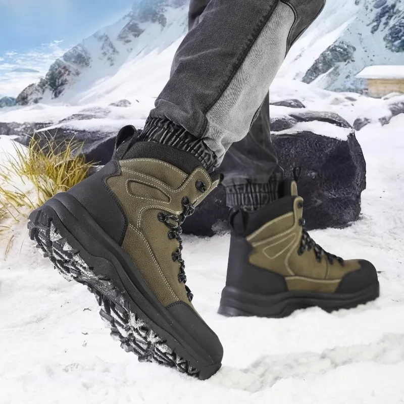 Russian Snow Boots Men Winter Wool Thickened Warm Shoes Waterproof Non-slip Cotton Shoes Genuine Leather Cold Outdoor Boots