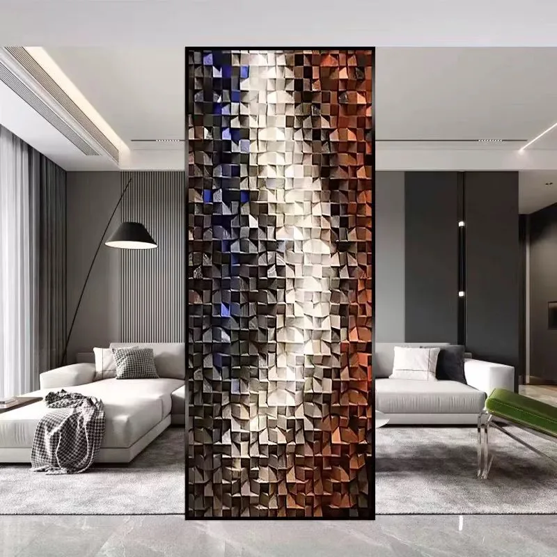 Custom modern simple toughened art glass screen partition living room light transmission abstract three-dimensional entrance doo