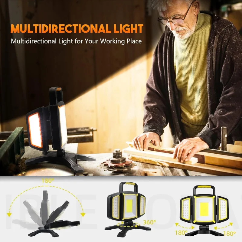 Foldable Rechargeable Work Light Portable Magnetic LED Floodlight Powerbank Lantern Cordless Job Site Light For Garage Camping