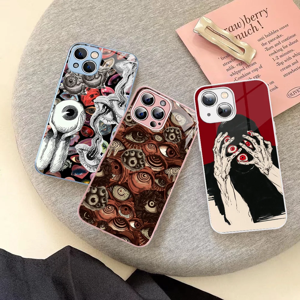 Scary Face Eyes Phone Case Tempered Glass For Iphone 14 13 12 11 Pro Mini XS MAX 14Plus X XS XR Cover