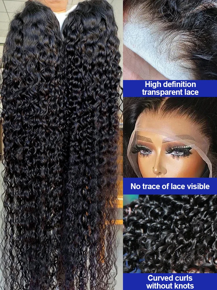 300% High Density Long Deep Wave Lace Frontal Wigs for Women Glueless Wet and Wave Lace Frontal Wigs Pre Plucked With Baby Hair Bleached Knot Vietnamese Jerry Bouncy Curly Wigs Female 40 42 Inch Transparent 13x6 HD Lace Front Wigs Human Hair
