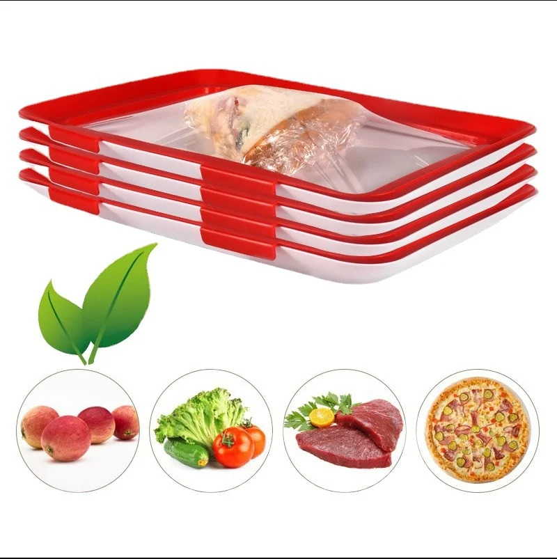 

Plastic Reusable Food Vacuum Preservation Tray Stackable Meal Prep Containers Creative Fresh Storage Container Fruit Plate
