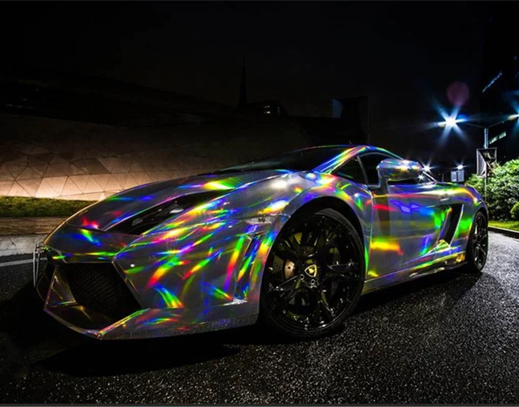 Popular Rainbow Laser Vinyl Wrap Film Color DIY Motorcycle Mobile Phone Laptop Scooter Bike Skin Car PVC Sticker Silver