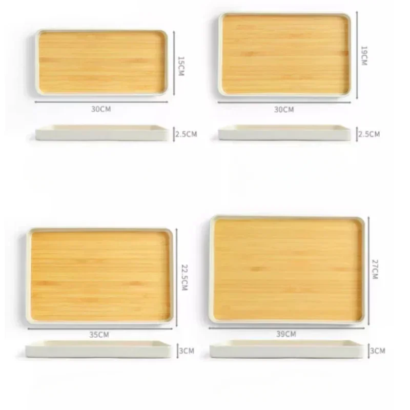 Bamboo Tray Diamine Japanese Dinner Plate Imitation Bamboo Pattern Tea Tray Plastic Storage Tray Thickened Fall-proof Tray