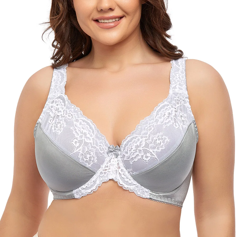 Plus Size Lace Bras For Women Lager Bosom Lace Embroidery Minimizer Bra For Womens Sexy Underwire Brassiere Top F G H I J Cup