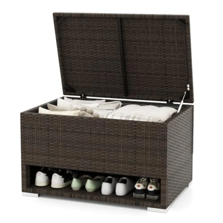 

Уличный контейнер для хранения объемом 48 галлонов из ПЭ-ротанга с полкой для обуви и вкладышем для подушек, садового инвентаря, принадлежностей для бассейна, для заднего двора