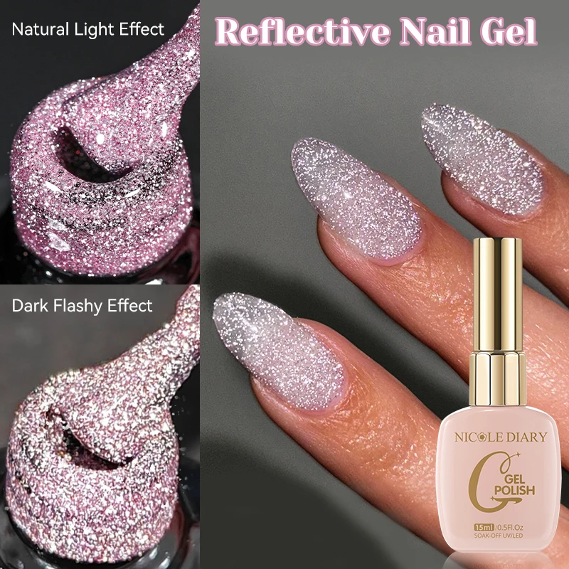 NICOLE DIARY 15ml Halloween Sliver Reflective Nail Gel Polish Glitter Shining Semi Permanent Soak Off UV Gel Nail Art Manicure