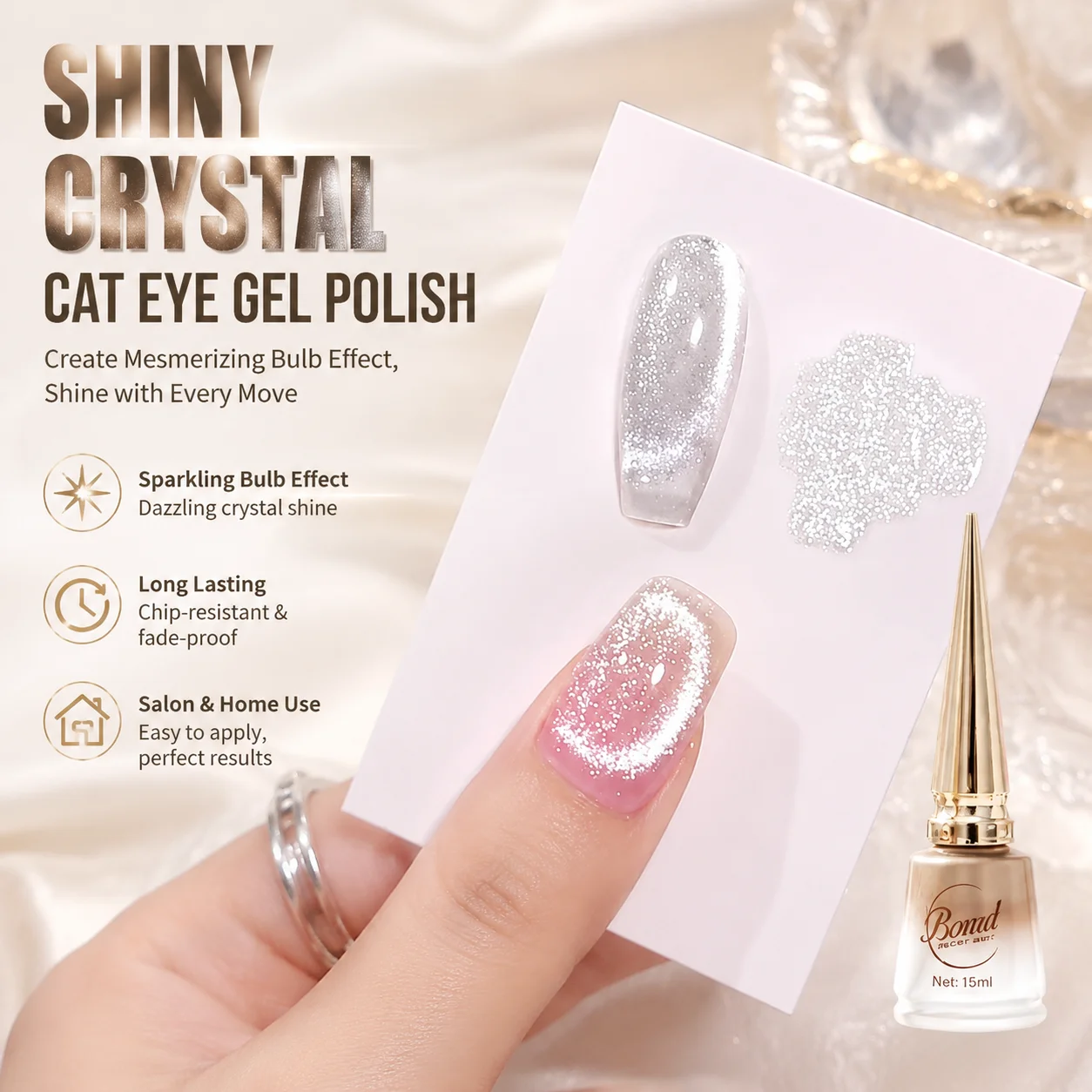 Shiny Crystal Cat Eye Gel Polish, Sparkling Glitter Bulb Effect, Long Lasting Versatile Nail Art Gel for Salon & Home Use