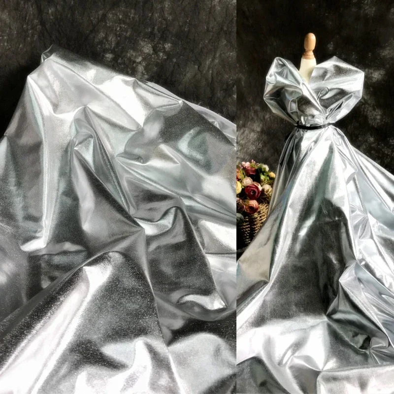 Mirror Silver Reflective Imitation Leather Fabric Clothing Performance Apparel Designer Cloth for Diy Sewing Material
