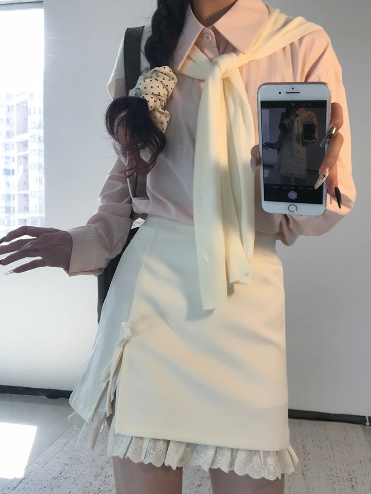 Abito coreano Sle dimagrante Abito lungo da donna Sve irt e sciarpa Set in due pezzi Autunno Faion ort Gonna aderente Sle