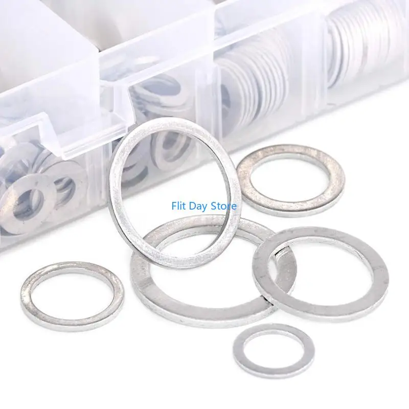 F92C 540Pcs Automotive Drain Plug Gaskets Crushed Washer Oil Drain Plug Aluminum Flat Washers with Assortment Box