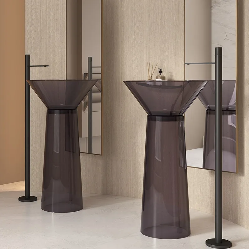 Floor-to-ceiling column basin Art bathroom washbasin Transparent color vertical washbasin