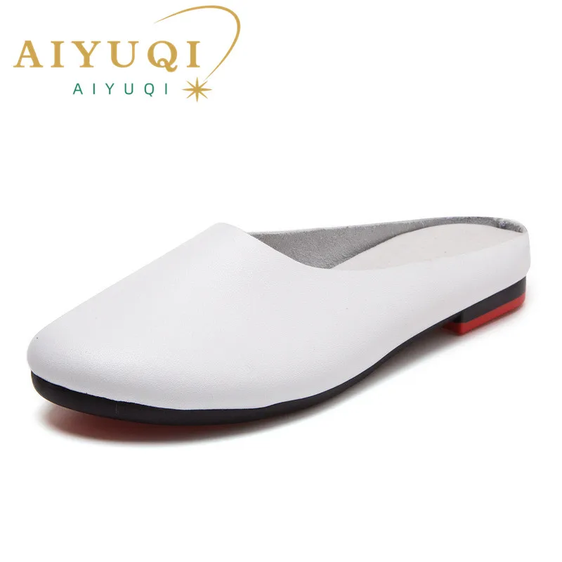 AIYUQI  Women Slippers 2024 Spring New Genuine Leather Women Shoes big Size 41 42 43 Flat Casual Summer Half Slippers Women