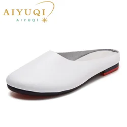 AIYUQI  Women Slippers 2024 Spring New Genuine Leather Women Shoes big Size 41 42 43 Flat Casual Summer Half Slippers Women