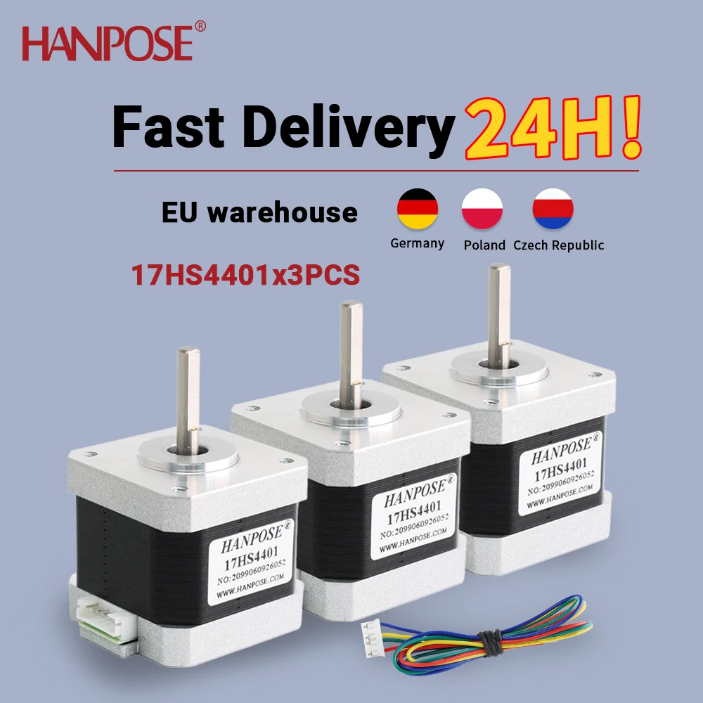 NEMA17 17HS4401 x3PCS Schrittmotor, geeignet für 3D-Drucker und CNC-Maschinen, 1,5 A, 40 N·cm, nicht fixiert, 4-polig