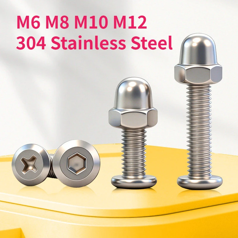 M6 M8 M10 M12 304 Stainless Steel Phillips / Allen Hex Socket Large Flat Head Furniture Screw Connect Joint Bolt And Cap Nut Set