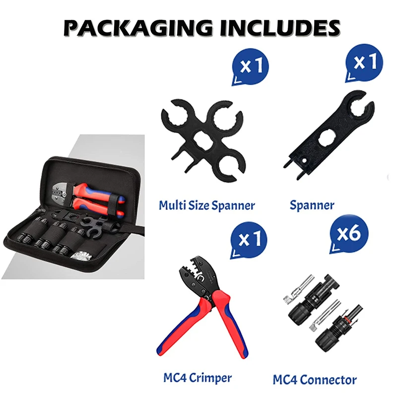 Solar Panel PV Cable 6 Male Female Connectors Termianls Sets Solar Crimping Pliers Tools Kit For MC4 Cable Electeical Connectors