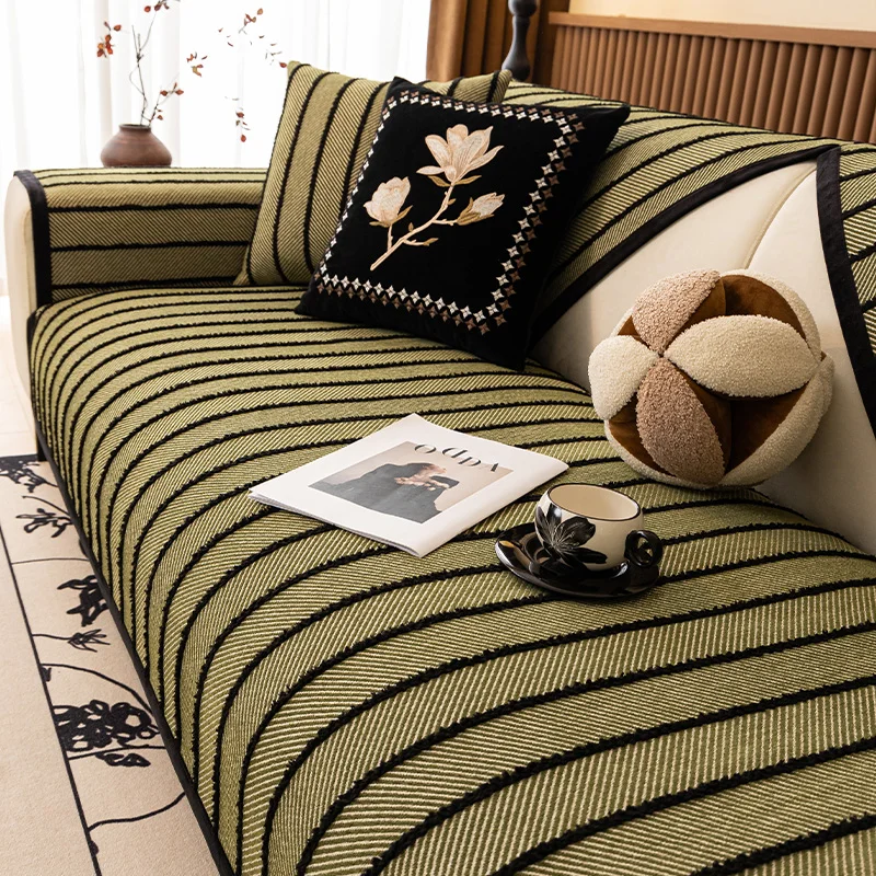 2024 Autumn Living Room Non-slip Striped Sofa Cushion Couch Sofa Covers Mat Chenille Slipcover Funda Sofa Mats housses de canapé