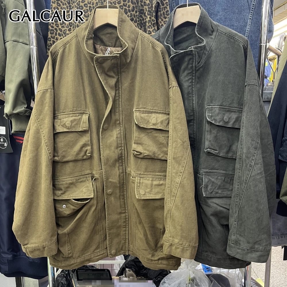 

GALCAUR Solid Spliced Pockets Korean Jacket Female Turtleneck Long Sleeve Loose Retro Women's Jackets Autumn Style Fashion New
