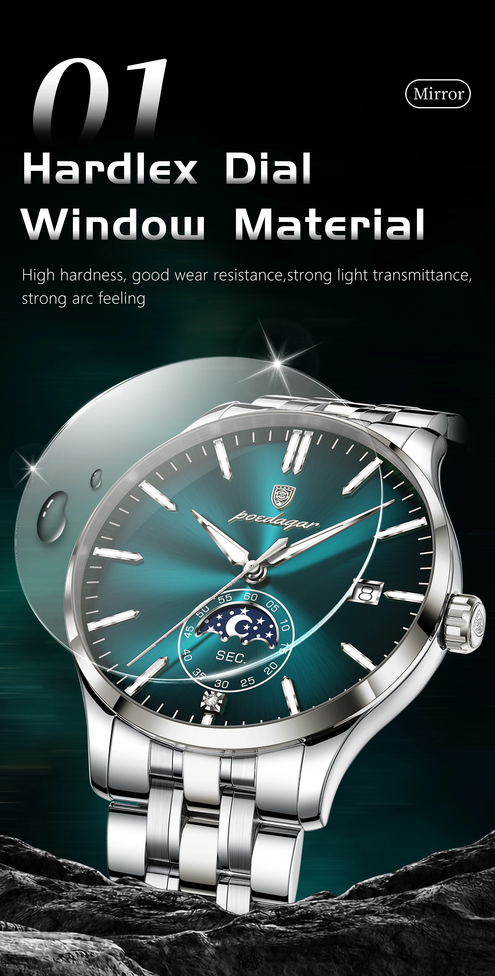 POEDAGAR Top-Luxus-Herrenuhr, Casual Edelstahl Quarz Herren-Armbanduhr, Wasserdicht, Leuchtend, mit Datum, Modische Herrenuhren Reloj – Detail 9