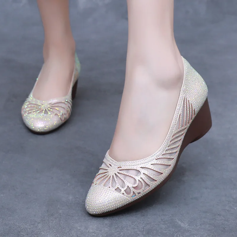 

GKTINOO/весенне-летние модные туфли-лодочки большого размера, женская обувь на среднем каблуке, женская офисная обувь с квадратным каблуком и сеткой, с кристаллами