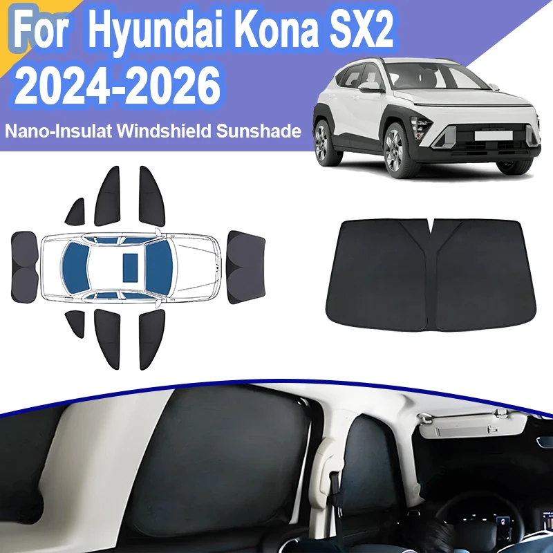 

For Hyundai Kona SX2 Kauai MK2 2024 2025 2026 Auto Privacy Sun Visor Side Car Sunshade Light blocking Curtains Windshield Cover