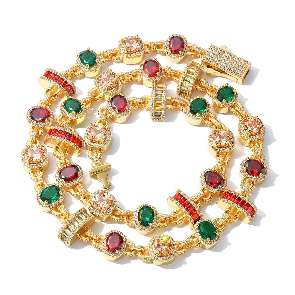 

Colorful Gemstone Hip Hop Necklace, Trendy Streetwear Pendant Jewelry for Men & Women, Versatile Statement Accessory