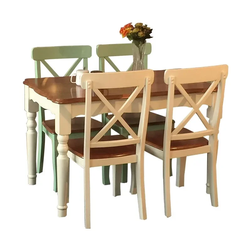 

All solid wood dining table American country Mediterranean dining table and chair